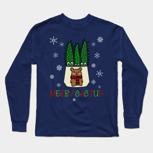 Merry Cactus - Eves Pin Cacti In Christmas Bear Pot Long Sleeve T-Shirt